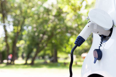 Close-up of fuel pump in car