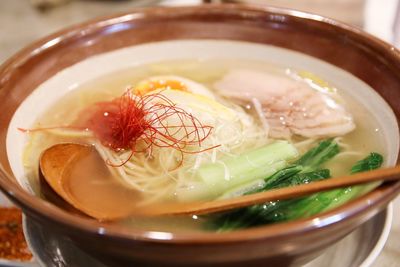 Close-up of soup in bowl on table