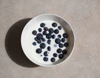 High angle view of black tea in bowl on table