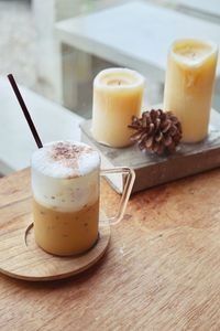 High angle view of drink on table