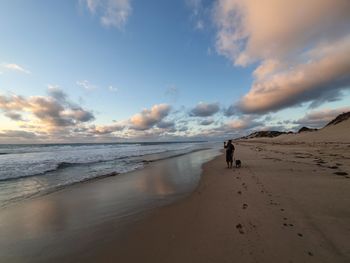 Scenic view of beach against sky during sunset