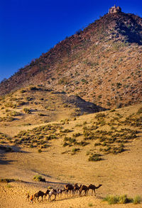 Scenic view of mountain against blue sky