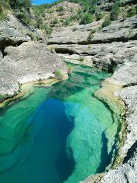 Scenic view of water flowing against sky