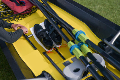 Water rowing boots in the boat