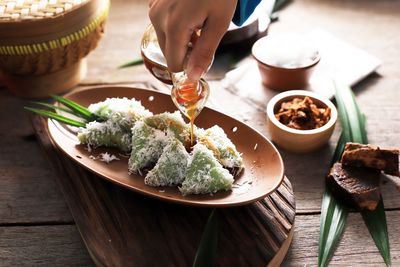 High angle view of food on table