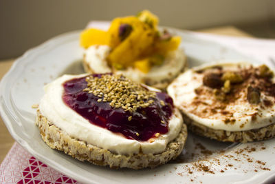 Close-up of breakfast served on table