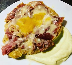 High angle view of breakfast served in plate