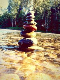 Close-up of stack of pebbles