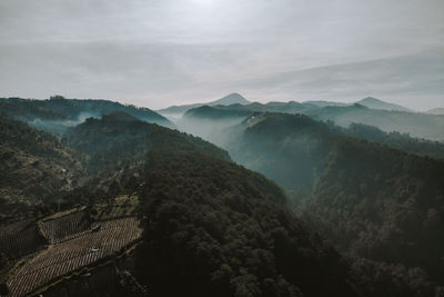 High angle view of mountains against sky