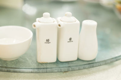 Close-up of tea cup on table