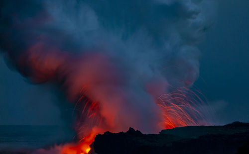 Panoramic view of bonfire against sky