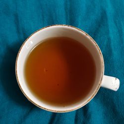 High angle view of tea in cup on table