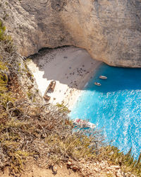 High angle view of rocks on beach