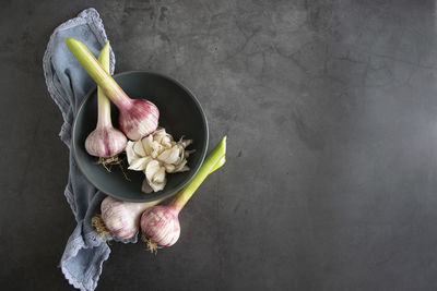 High angle view of vegetables on table