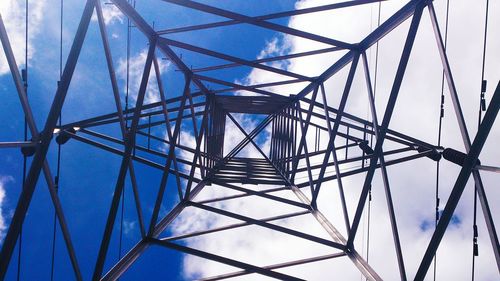 Low angle view of cables against blue sky