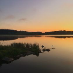 Scenic view of lake at sunset