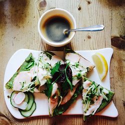 Close-up of breakfast served on table