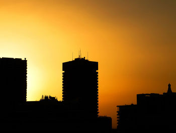 Silhouette of buildings at sunset