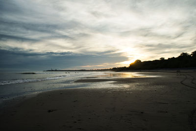 Scenic view of beach against sky during sunset