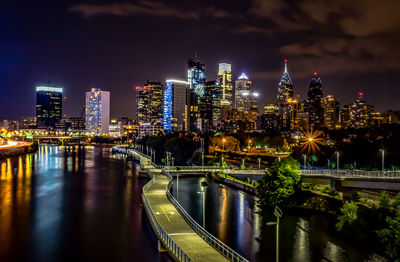 Illuminated city at night