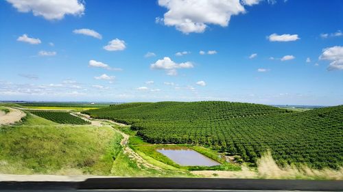 Scenic view of field against cloudy sky