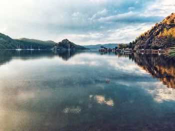 Scenic view of lake against sky