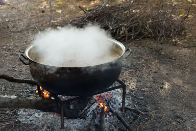 Close-up of meat on barbecue grill