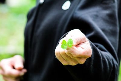 Midsection of woman holding leaves