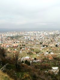 High angle shot of townscape against sky