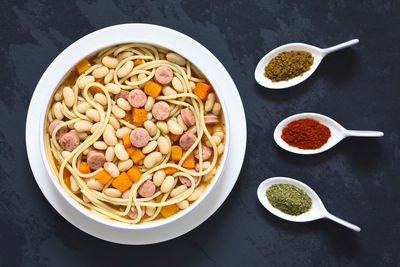 High angle view of food on table