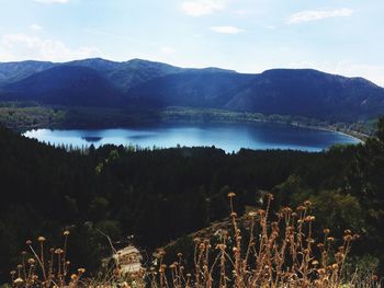 Lake by mountains