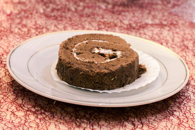 Close-up of cake in plate on table