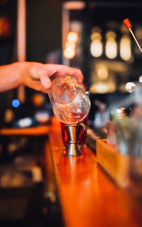 Close-up of beer glass