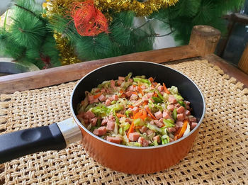 High angle view of food in bowl on table