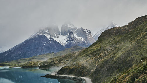 Scenic view of snowcapped mountains against sky