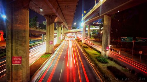 Light trails on road at night