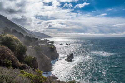 Scenic view of sea against cloudy sky