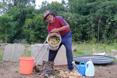 Rear view of man standing on landscape