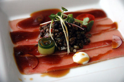 Close-up of served fish in plate