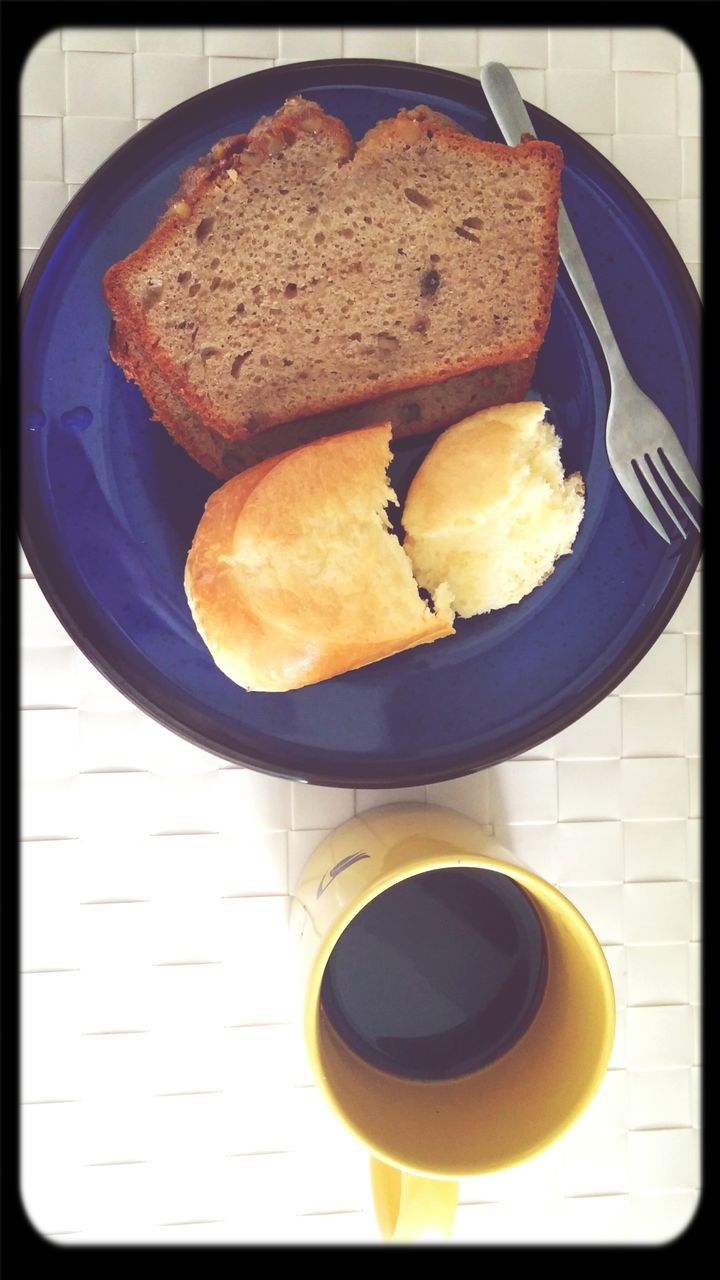 food and drink, indoors, freshness, food, transfer print, ready-to-eat, plate, auto post production filter, still life, sweet food, high angle view, unhealthy eating, indulgence, dessert, table, breakfast, directly above, close-up, coffee cup, no people