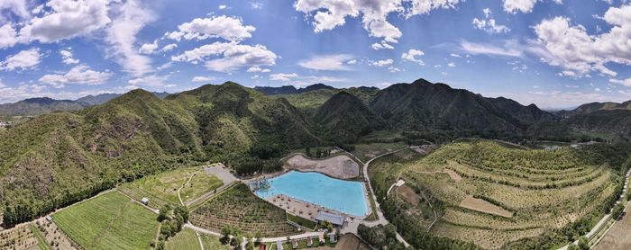 Panoramic view of landscape and mountains against sky