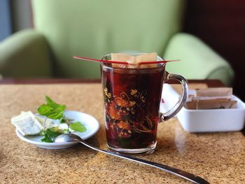 Close-up of tea in plate