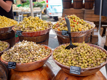 Various olives for sale in market