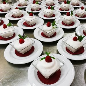 High angle view of cake in plate on table
