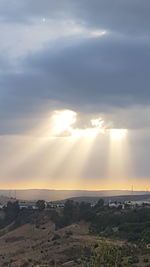 Scenic view of land against sky during sunset