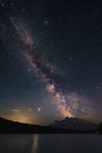 Scenic view of sea against sky at night