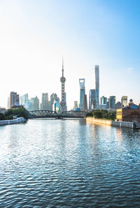 View of river with buildings in background