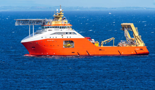 Normand drott is a tug/supply vessel that was built in 2010 and is approaching the scottish coast.