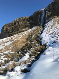 Low angle view of frozen waterfall