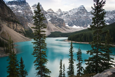 Scenic view of snowcapped mountains and lake